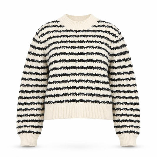 Mango Womens Beige Mock Neck Striped Acrylic Pullover Jumper Size M