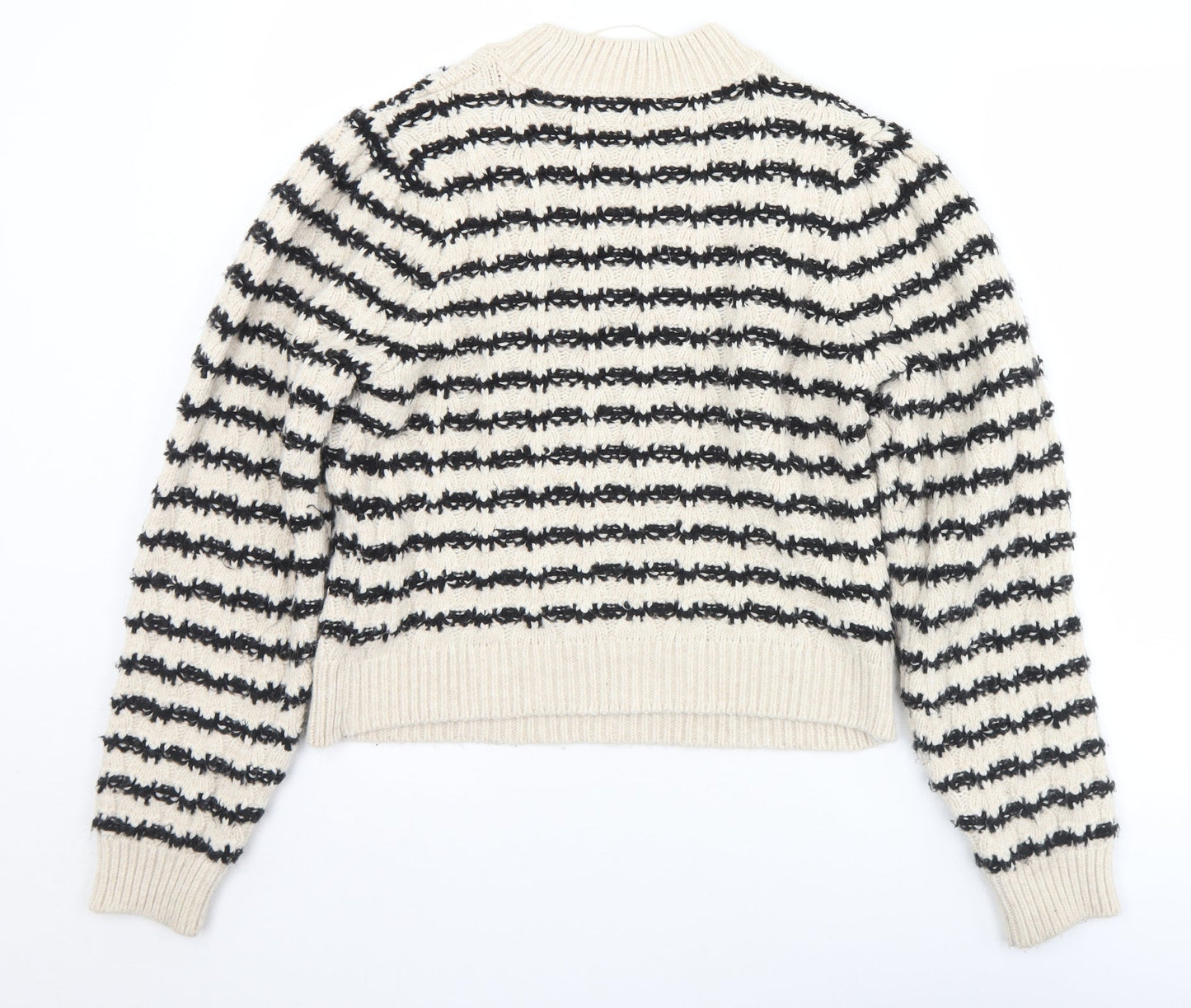 MNG Womens Beige Mock Neck Striped Acrylic Pullover Jumper Size M