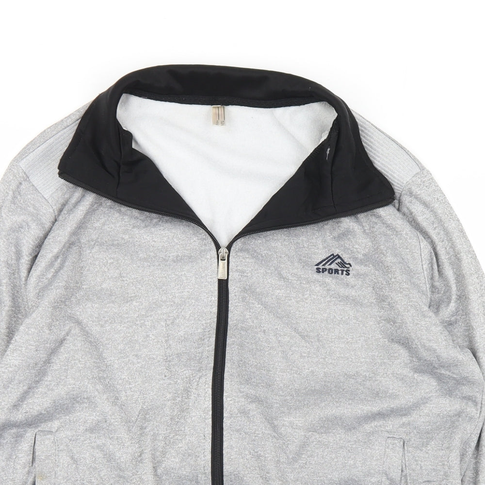 Sports Mens Grey  Polyester Full Zip Sweatshirt Size M
