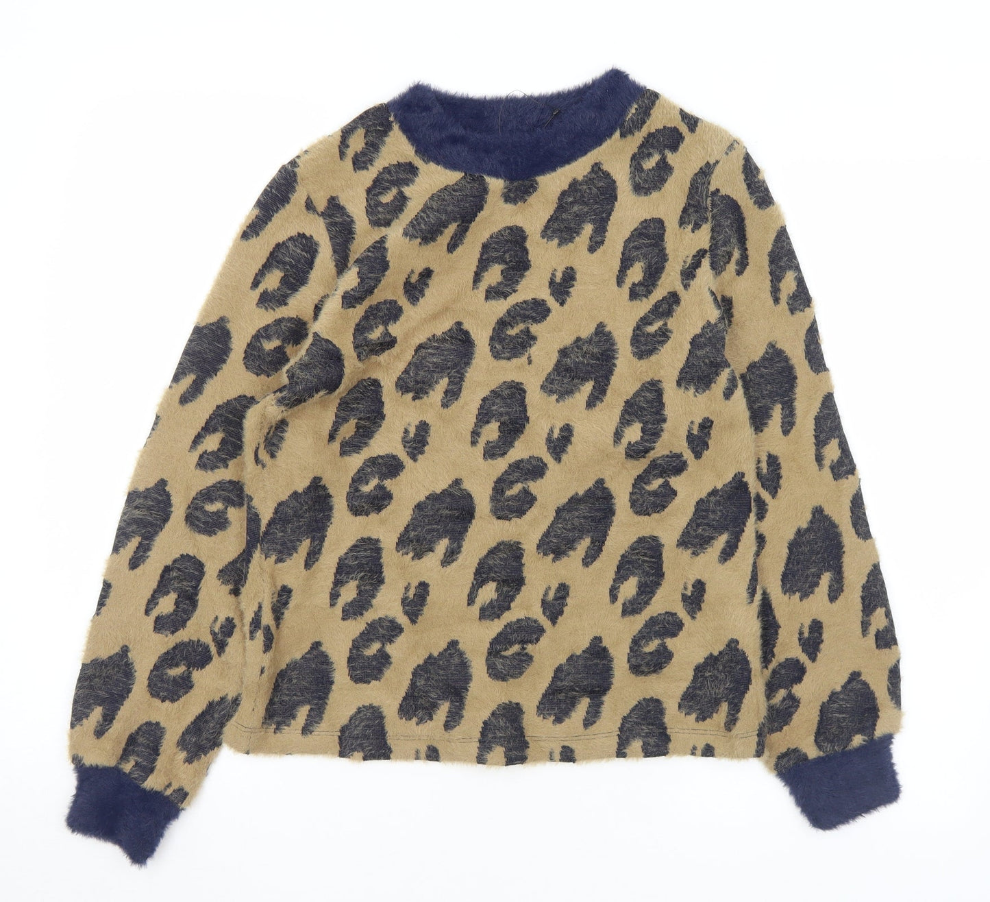Marks and Spencer Womens Brown Crew Neck Animal Print Acrylic Pullover Jumper Size 8