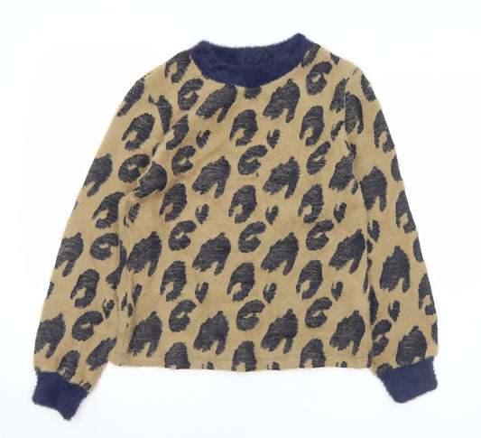 Marks and Spencer Womens Brown Crew Neck Animal Print Acrylic Pullover Jumper Size 8