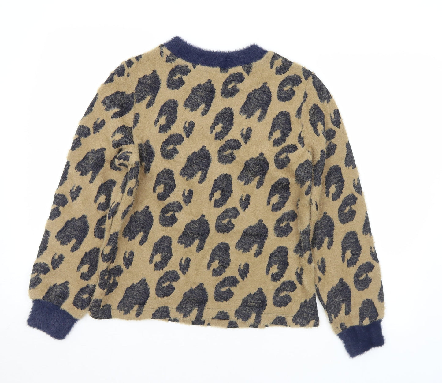 Marks and Spencer Womens Brown Crew Neck Animal Print Acrylic Pullover Jumper Size 8
