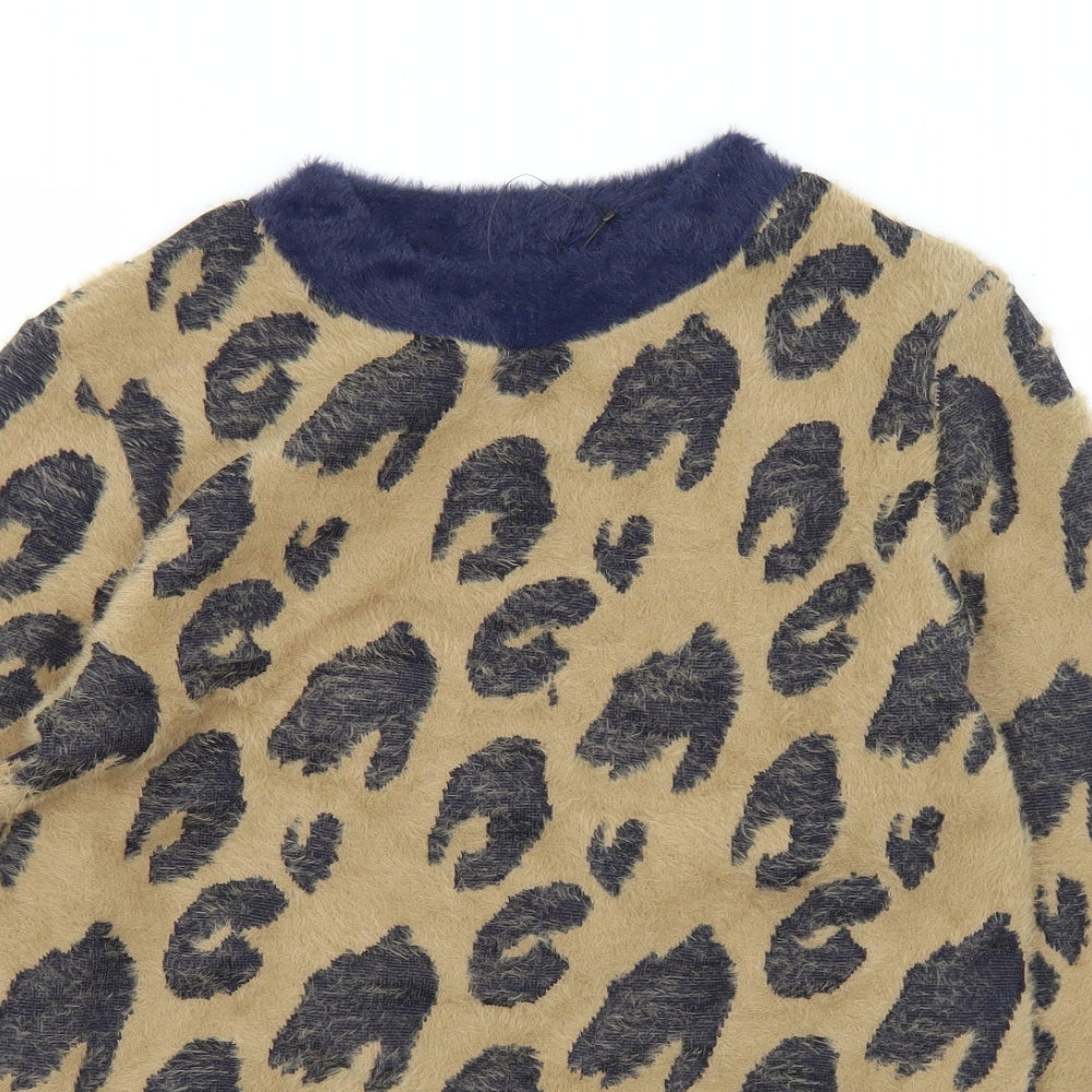 Marks and Spencer Womens Brown Crew Neck Animal Print Acrylic Pullover Jumper Size 8