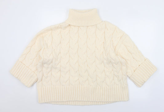 H&M Womens Ivory Roll Neck  Acrylic Pullover Jumper Size L