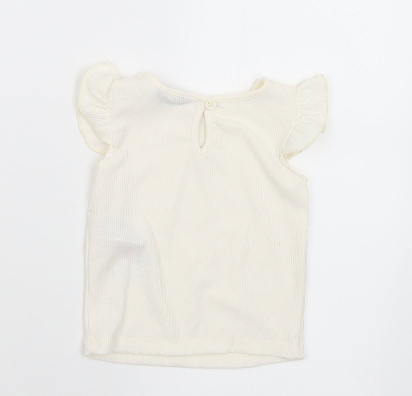Primark Girls White  Polyester Basic T-Shirt Size 6-9 Months Round Neck