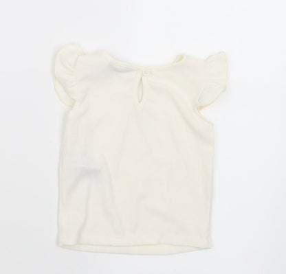 Primark Girls White  Polyester Basic T-Shirt Size 6-9 Months Round Neck