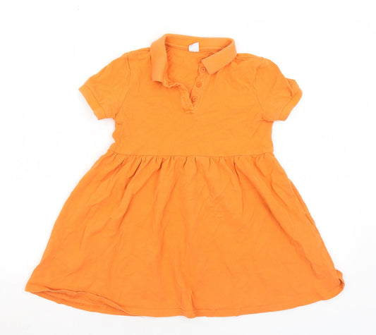 SheIn Girls Orange  Cotton A-Line  Size 7 Years  Collared Button