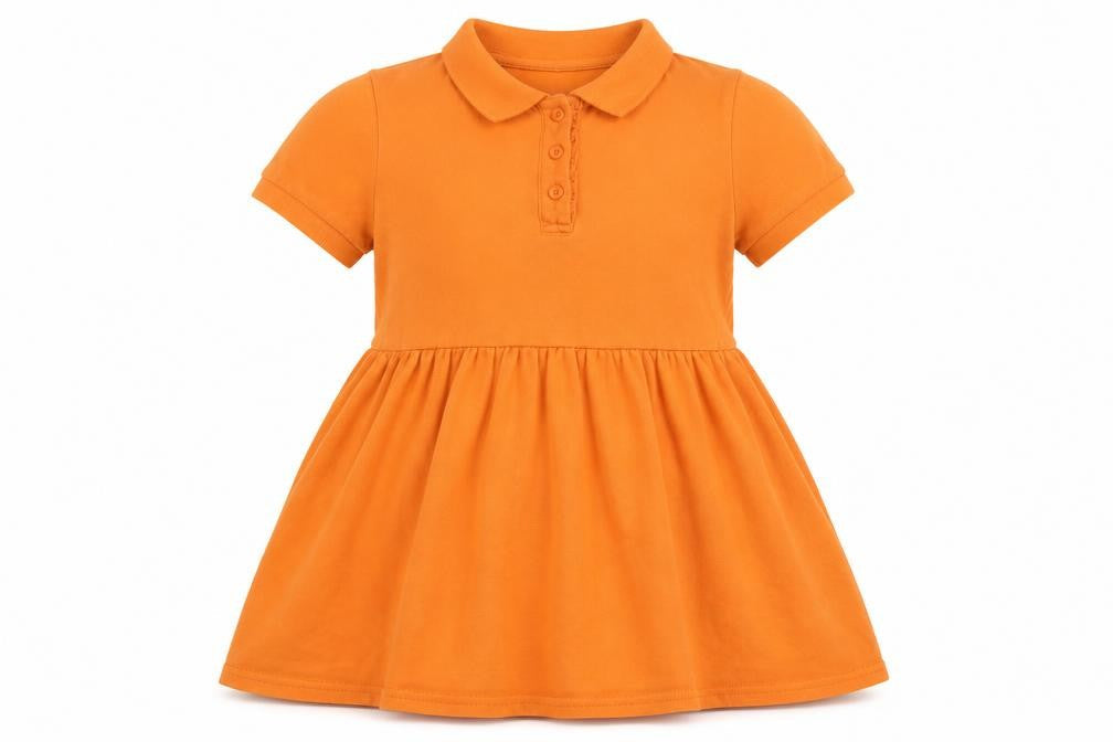 SheIn Girls Orange  Cotton A-Line  Size 7 Years  Collared Button