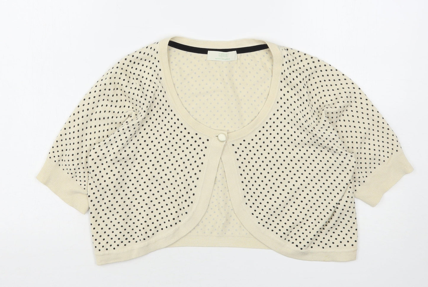 Marks and Spencer Womens Beige V-Neck Polka Dot Viscose Shrug Jumper Size 14