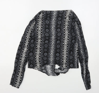 H&M Womens Grey Animal Print Viscose Basic Button-Up Size 6 V-Neck