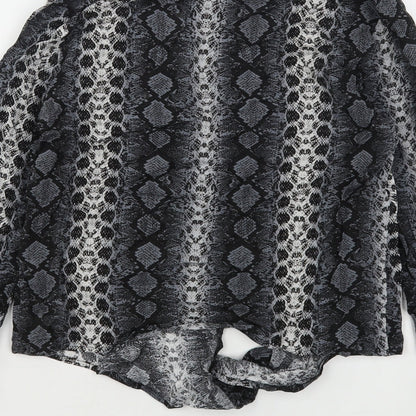 H&M Womens Grey Animal Print Viscose Basic Button-Up Size 6 V-Neck