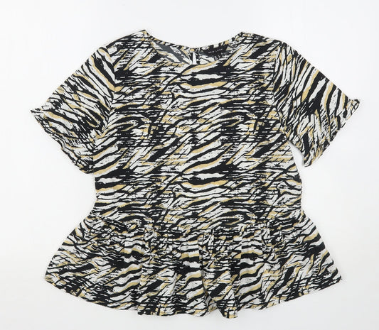 New Look Womens Multicoloured Animal Print Polyester Basic Blouse Size 6 Round Neck