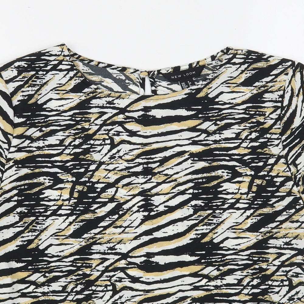 New Look Womens Multicoloured Animal Print Polyester Basic Blouse Size 6 Round Neck