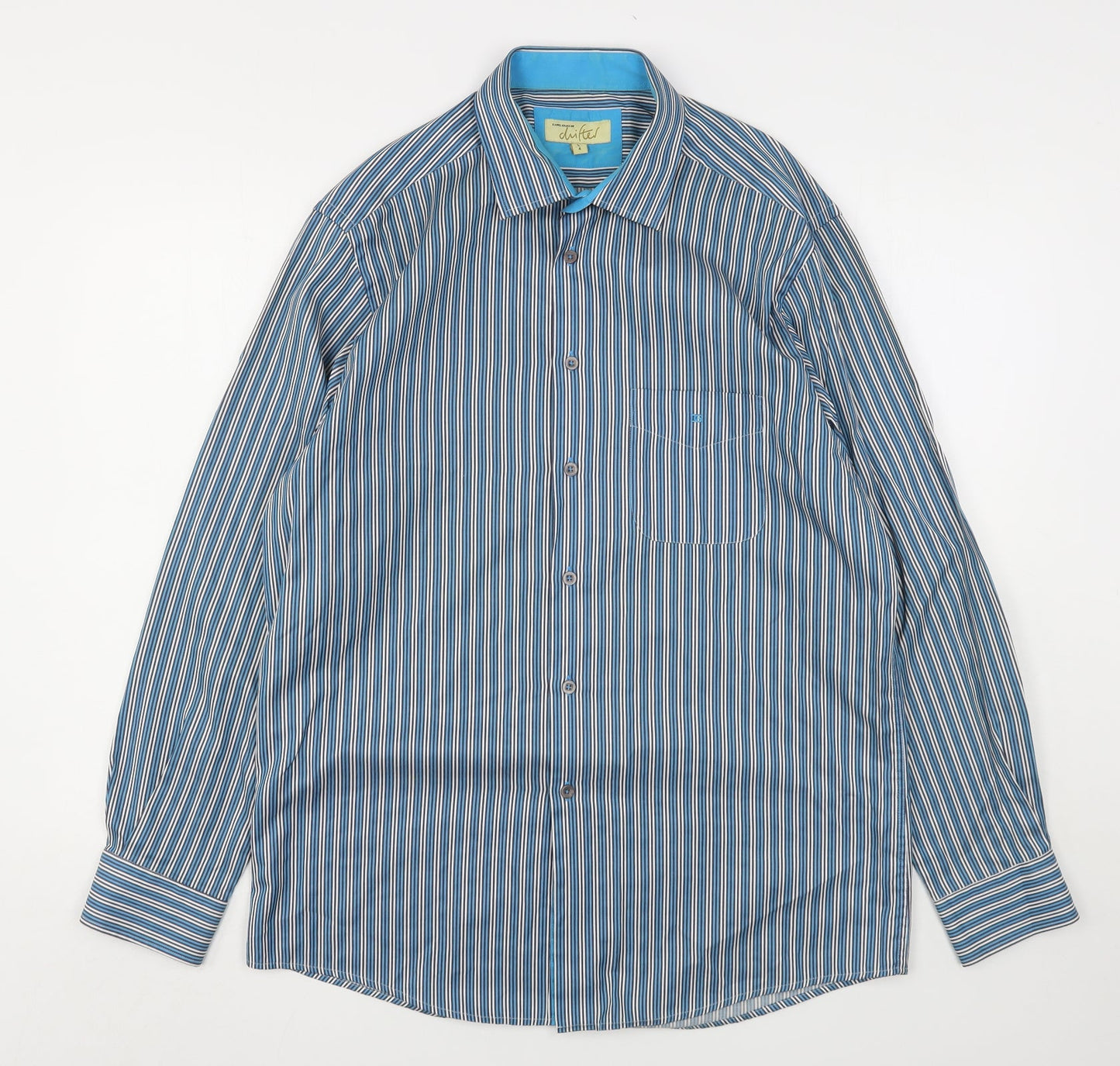 Daniel Grahame Mens Blue Striped Cotton  Button-Up Size L Collared
