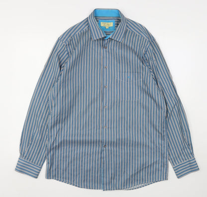 Preloved Daniel Grahame Mens Blue Striped Cotton  Button-Up Size L Collared - Front