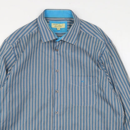 Preloved Daniel Grahame Mens Blue Striped Cotton  Button-Up Size L Collared - Detail