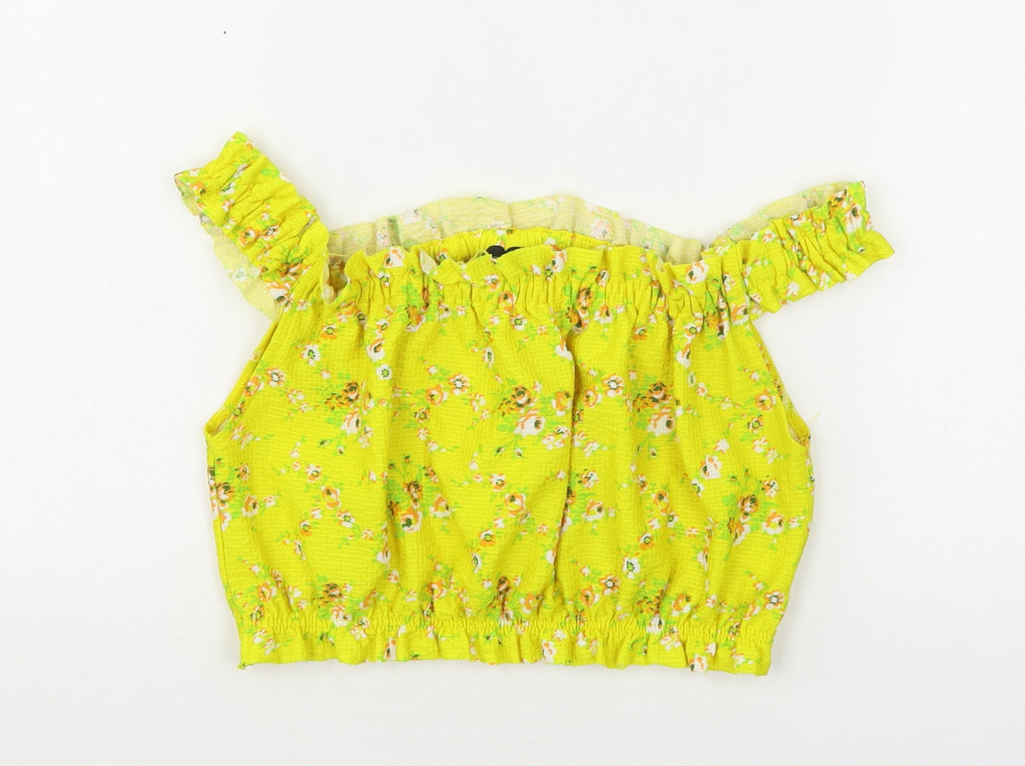 Topshop Womens Yellow Floral Polyester Cropped Tank Size 10 Off the Shoulder