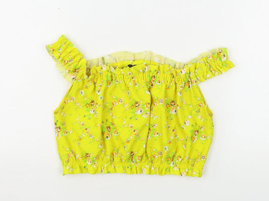 Topshop Womens Yellow Floral Polyester Cropped Tank Size 10 Off the Shoulder