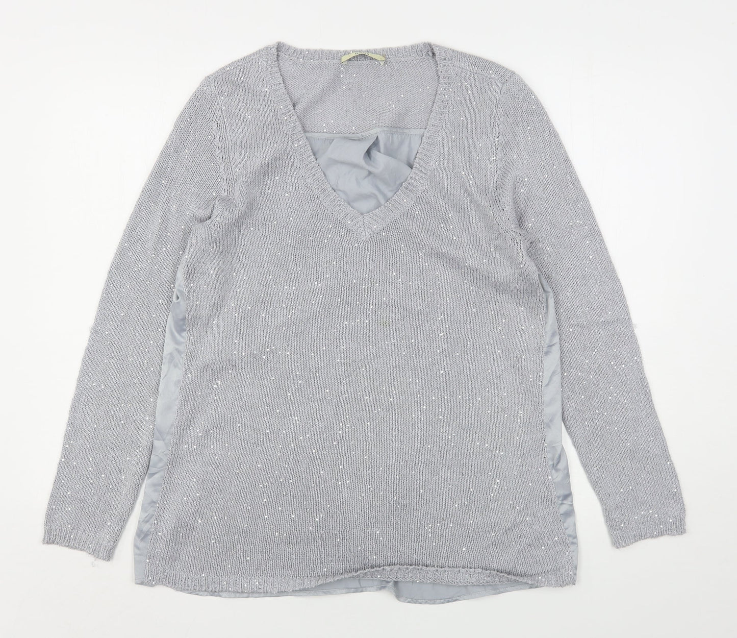 Oasis Womens Grey V-Neck  Polyester Pullover Jumper Size L