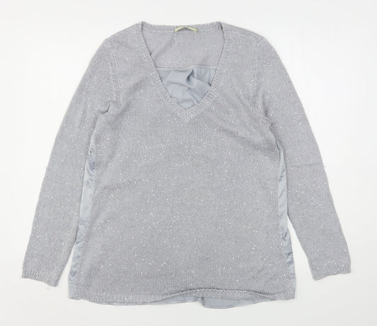 Oasis Womens Grey V-Neck  Polyester Pullover Jumper Size L