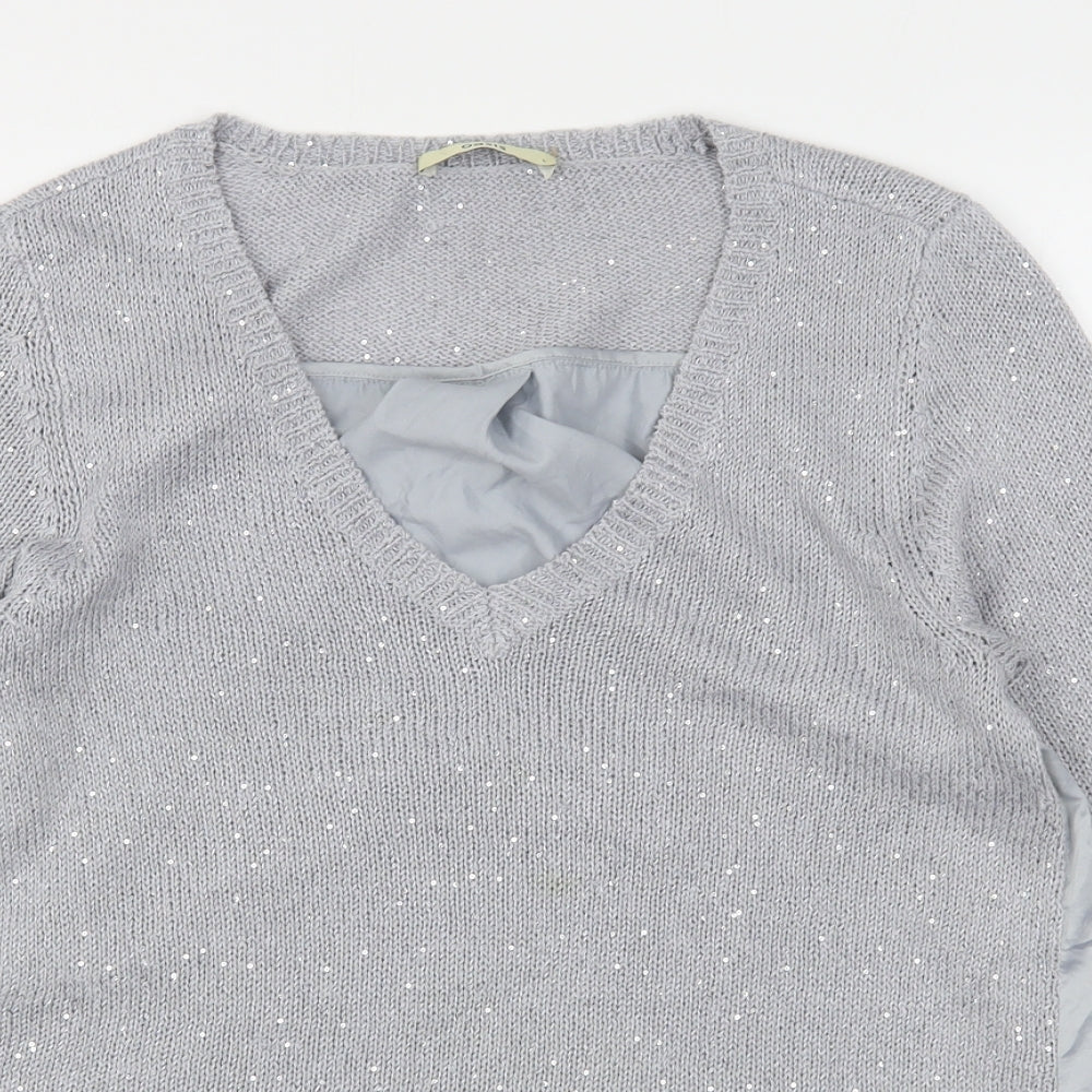 Oasis Womens Grey V-Neck  Polyester Pullover Jumper Size L