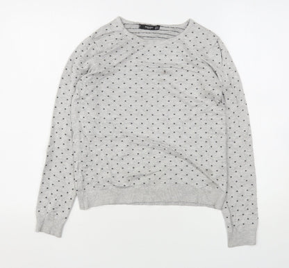 Mango Womens Grey Round Neck Polka Dot Polyester Pullover Jumper Size S
