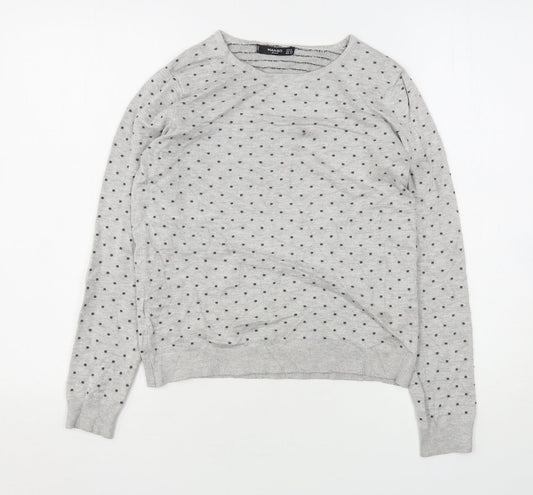 Mango Womens Grey Round Neck Polka Dot Polyester Pullover Jumper Size S