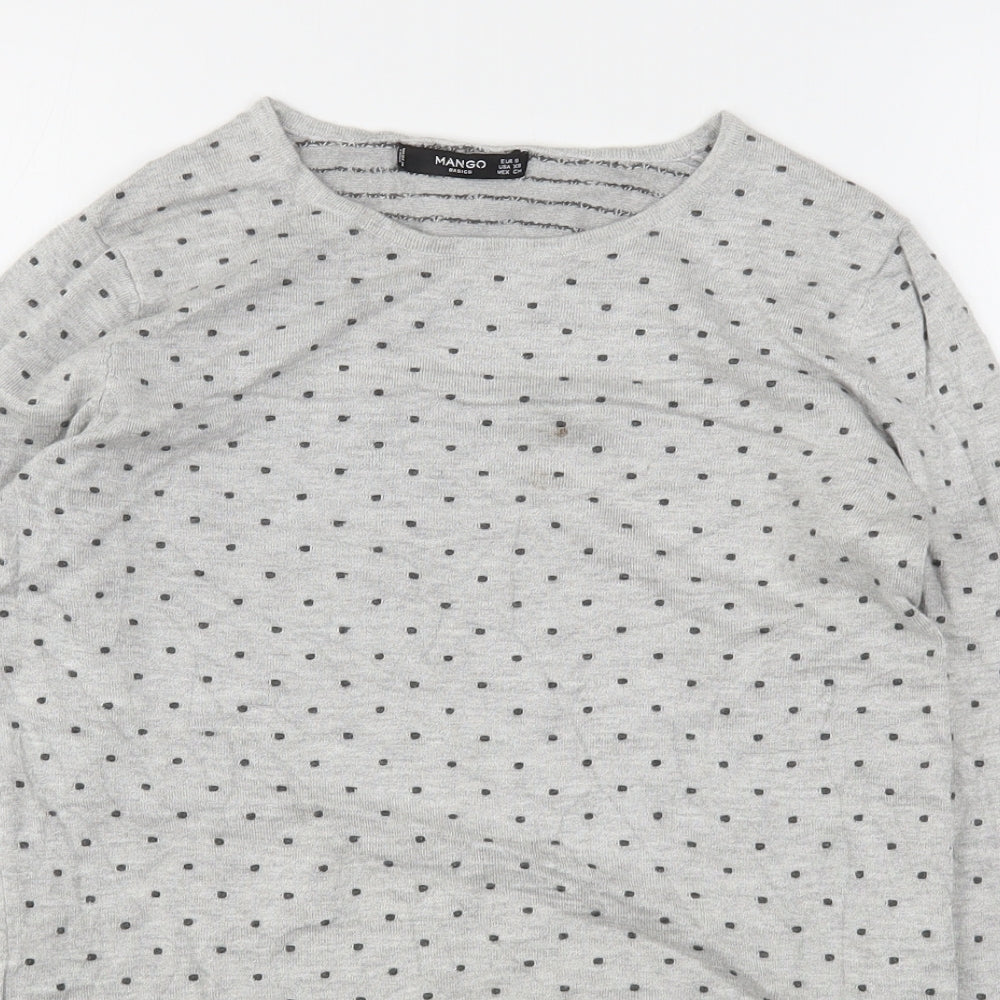 Mango Womens Grey Round Neck Polka Dot Polyester Pullover Jumper Size S