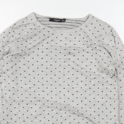Mango Womens Grey Round Neck Polka Dot Polyester Pullover Jumper Size S