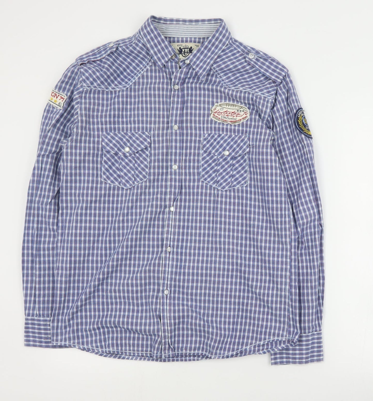 Urban Spirit Mens Blue Plaid Cotton  Button-Up Size M Collared Snap