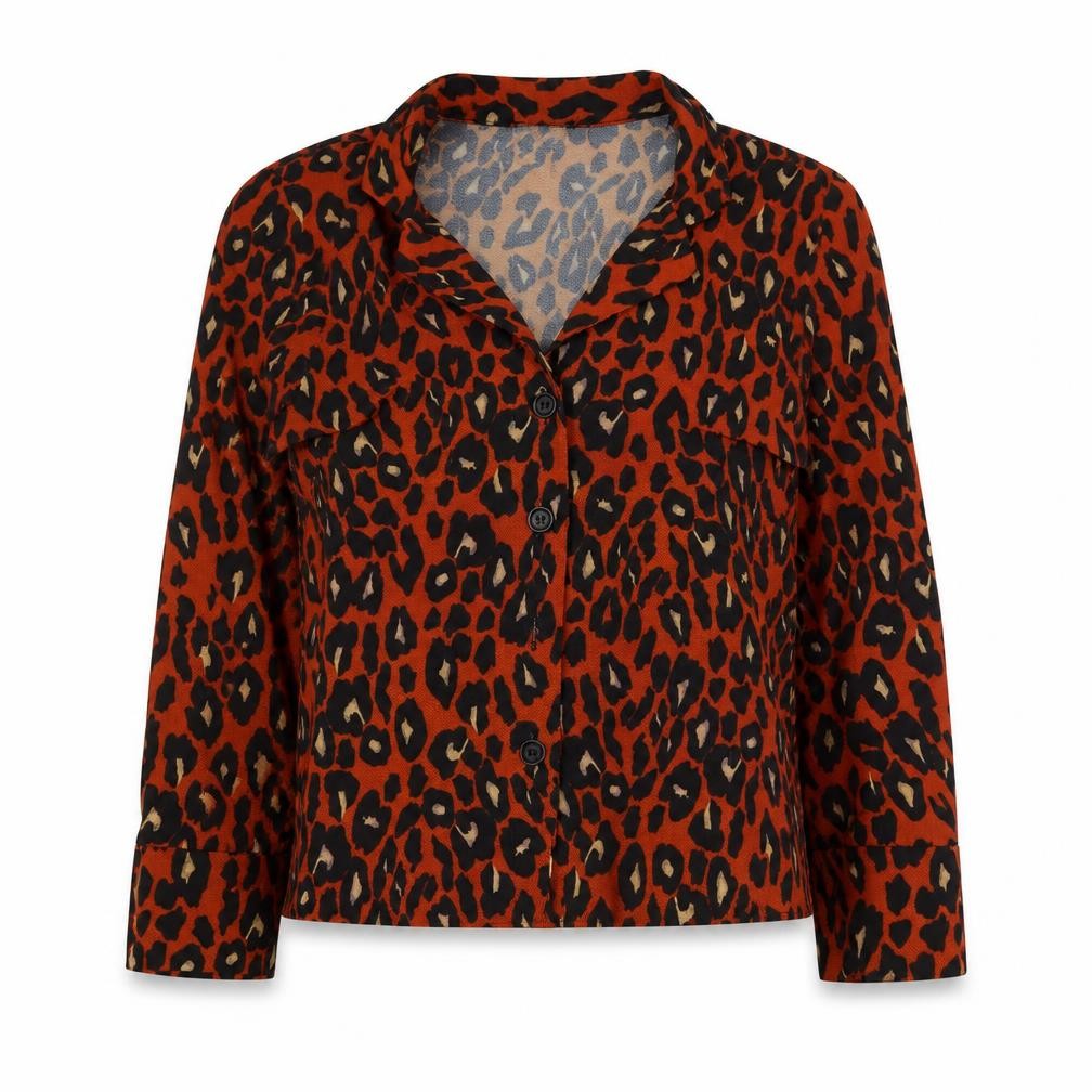 New Look Womens Orange Animal Print Polyester Basic Blouse Size 6 Collared