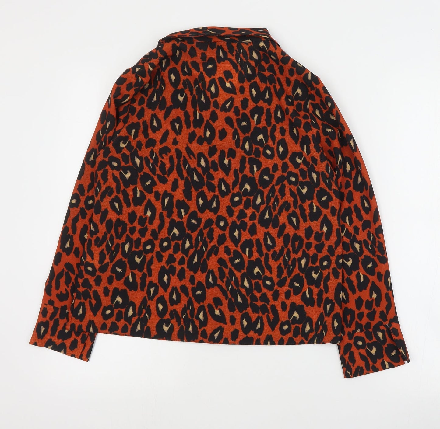 New Look Womens Orange Animal Print Polyester Basic Blouse Size 6 Collared