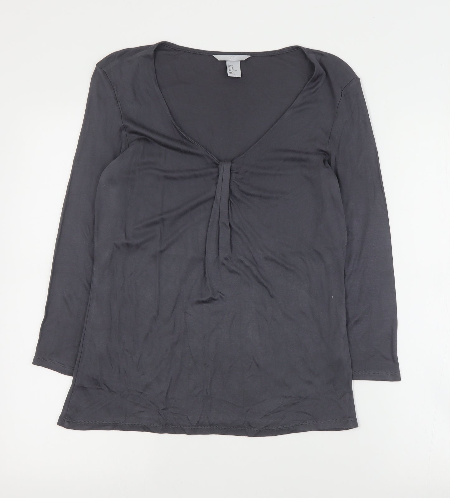 H&M Womens Grey  Viscose Basic Blouse Size M V-Neck