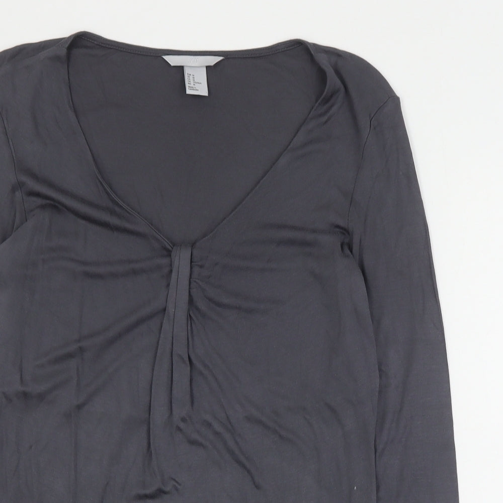 H&M Womens Grey  Viscose Basic Blouse Size M V-Neck