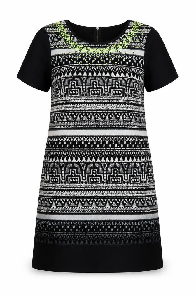 Butterfly Womens Black Geometric Polyester Mini  Size 14  Round Neck Zip