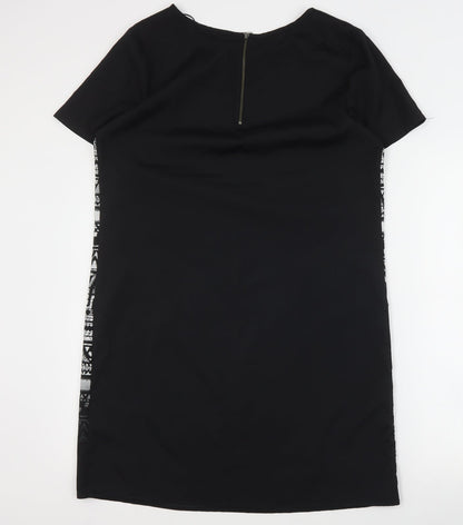 Butterfly Womens Black Geometric Polyester Mini  Size 14  Round Neck Zip