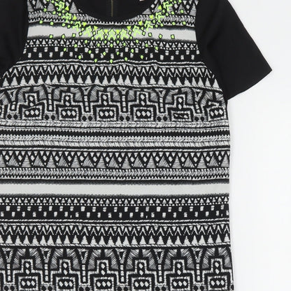Butterfly Womens Black Geometric Polyester Mini  Size 14  Round Neck Zip