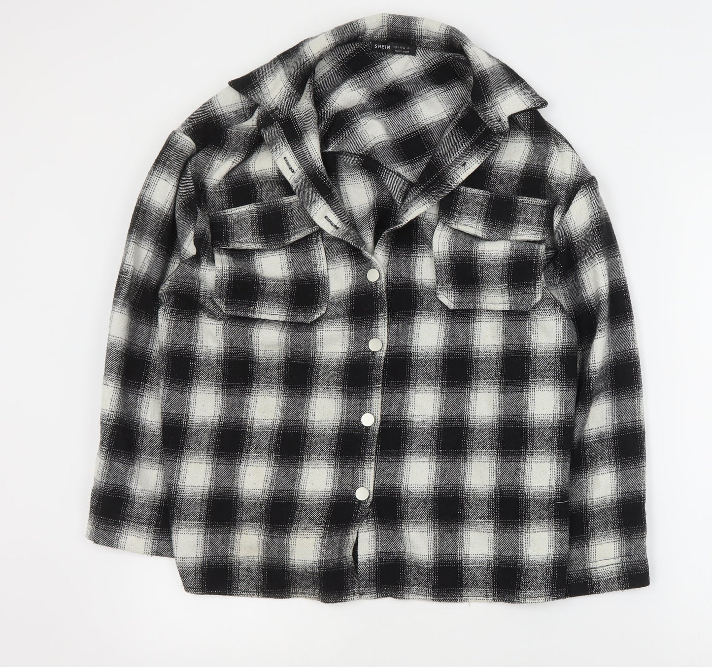 SheIn Womens Black Plaid  Jacket Coat Size S  Button