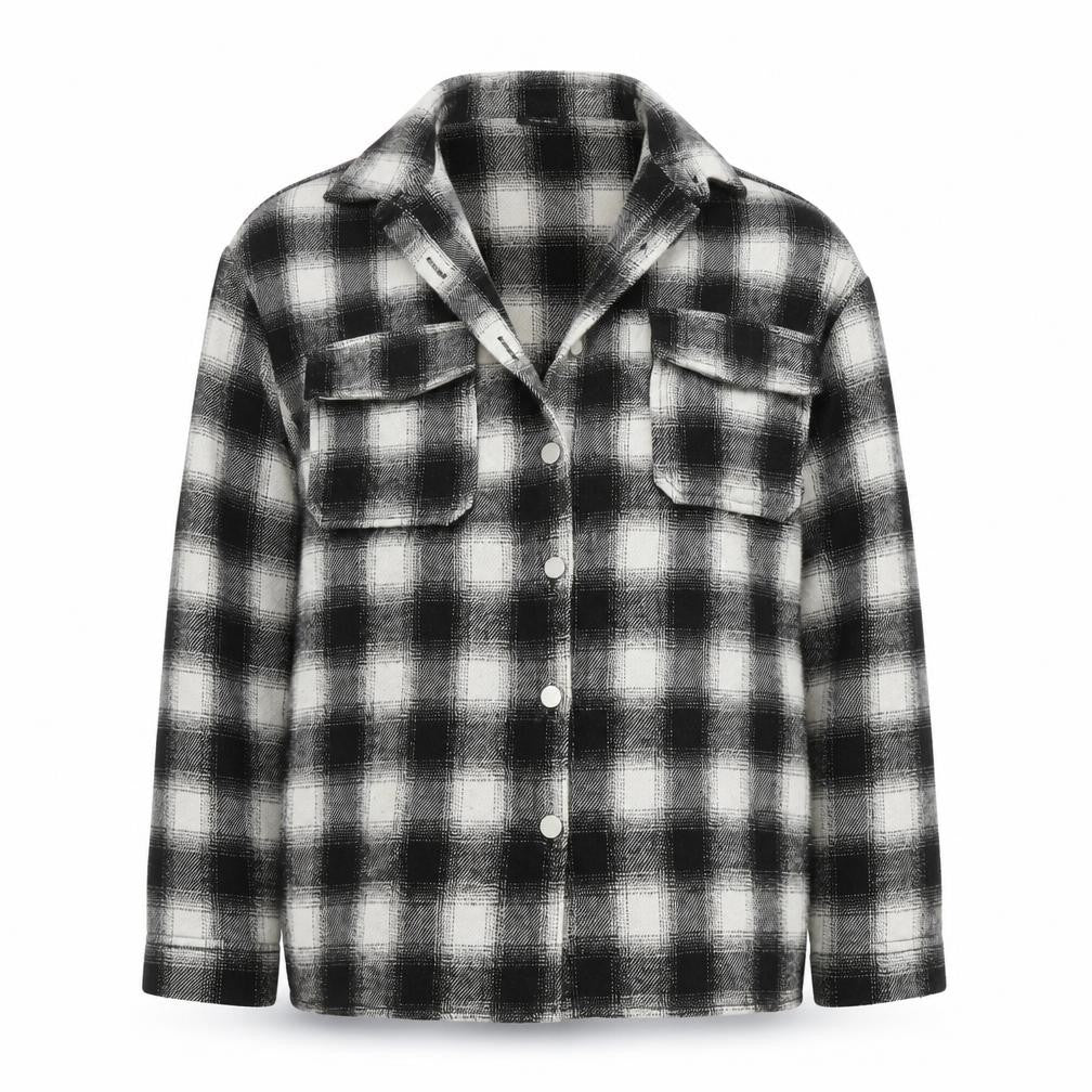 SheIn Womens Black Plaid  Jacket Coat Size S  Button