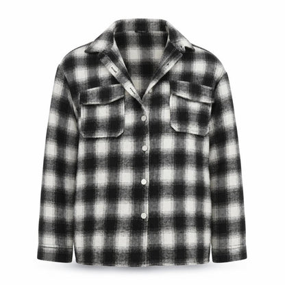 SHEIN Womens Black Plaid  Jacket Coat Size S  Button