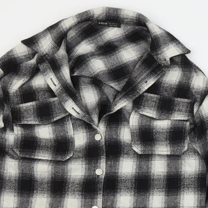 SHEIN Womens Black Plaid  Jacket Coat Size S  Button