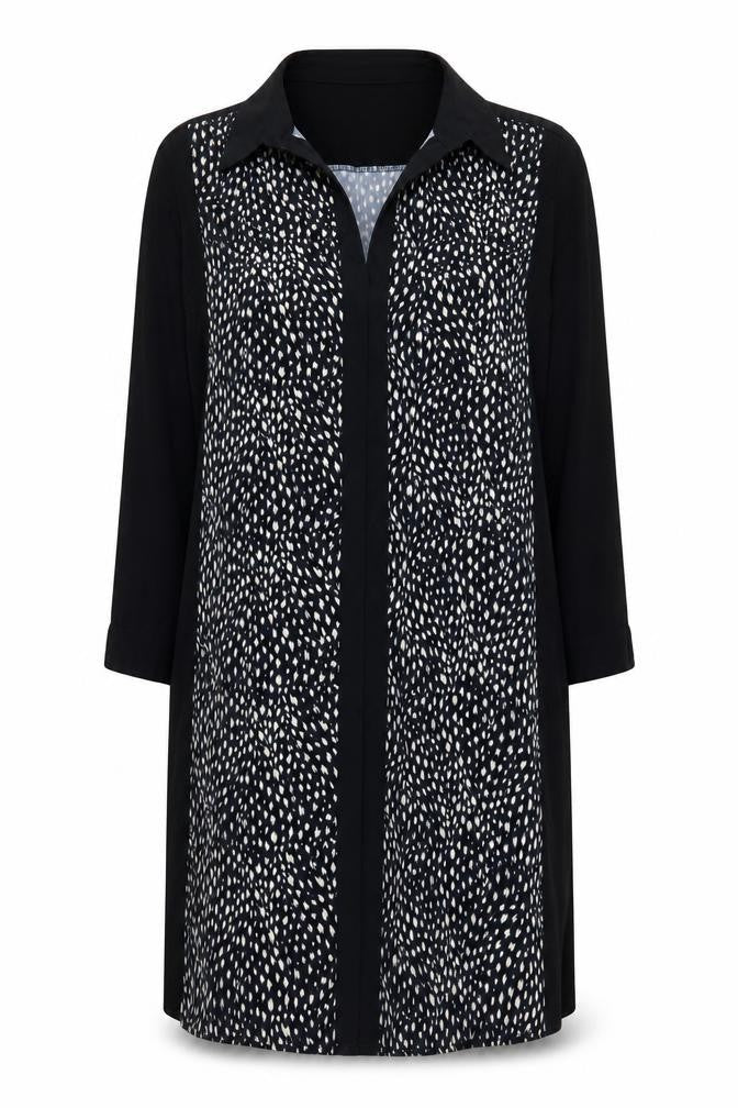 Oasis Womens Black Geometric Polyester Shirt Dress  Size M  V-Neck Pullover