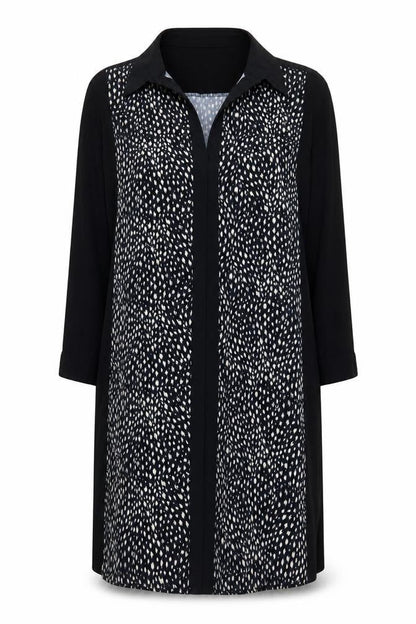 Oasis Womens Black Geometric Polyester Shirt Dress  Size M  V-Neck Pullover