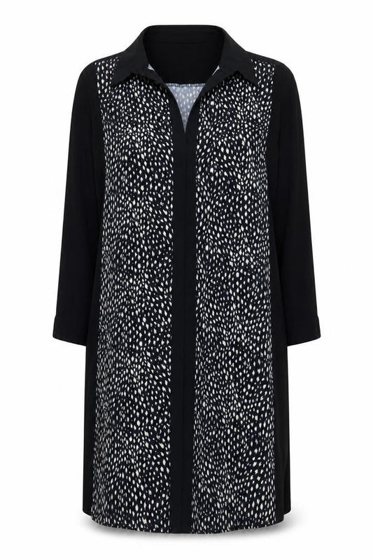 Oasis Womens Black Geometric Polyester Shirt Dress  Size M  V-Neck Pullover