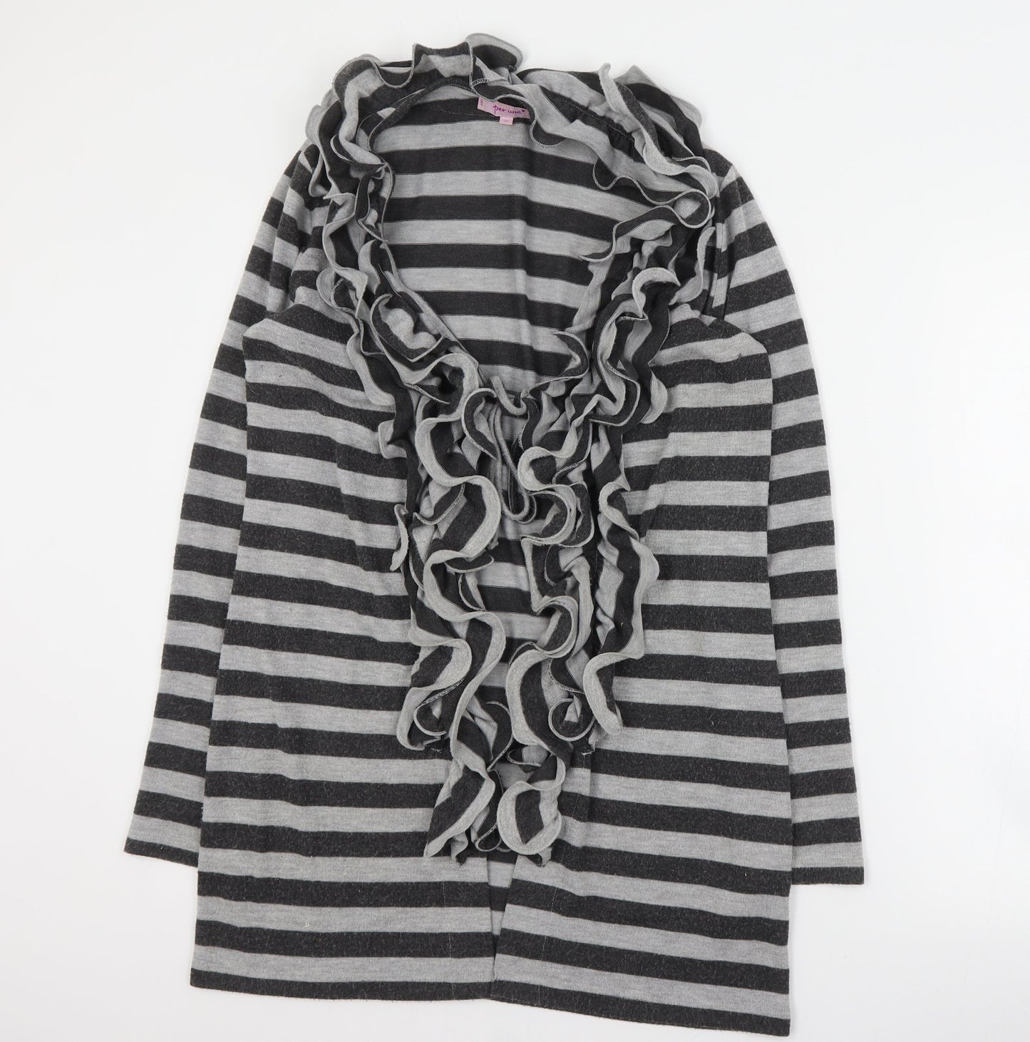 Per Una Womens Grey V-Neck Striped Polyester Cardigan Jumper Size 12