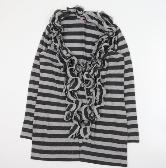 Per Una Womens Grey V-Neck Striped Polyester Cardigan Jumper Size 12
