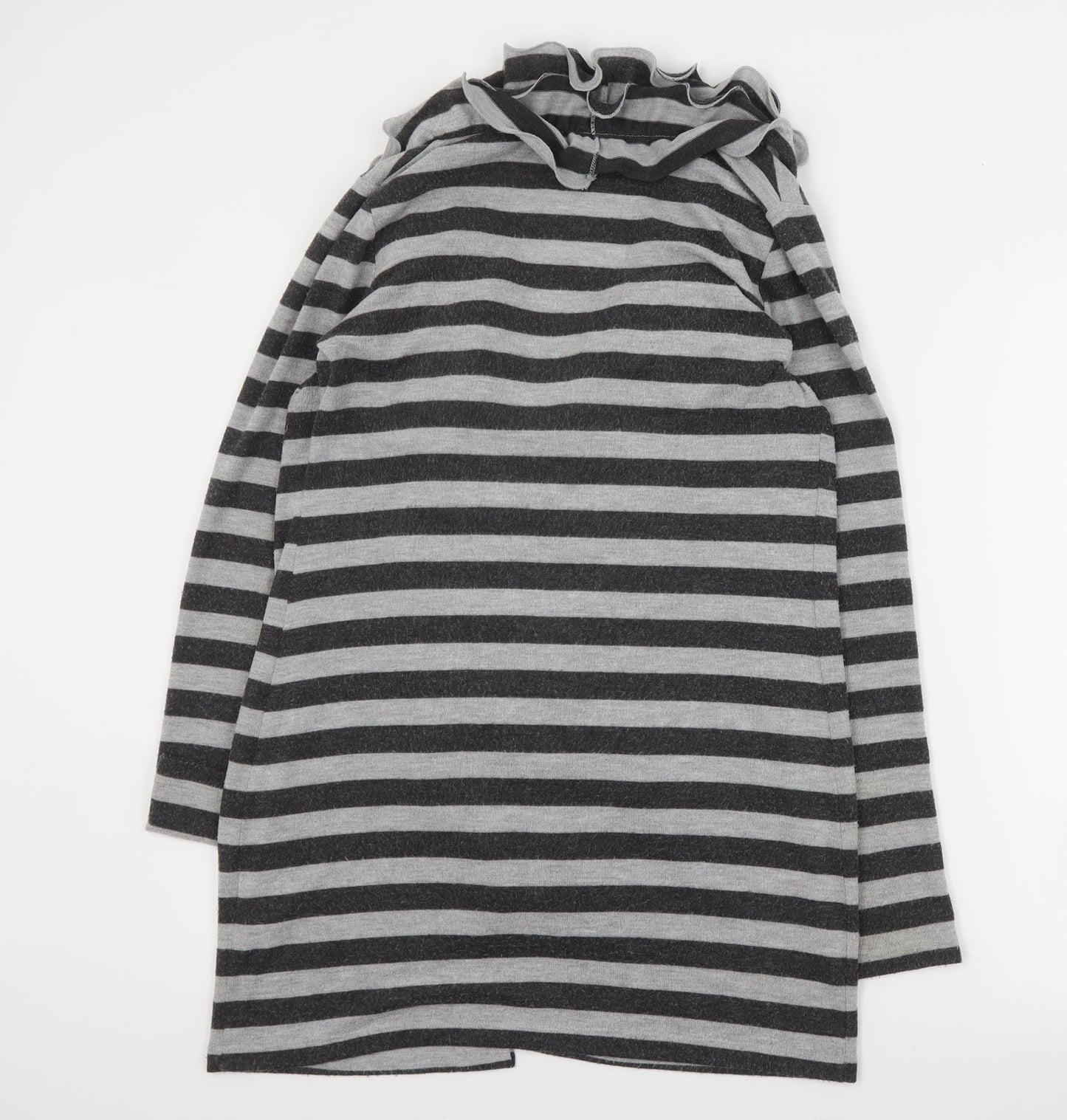 Per Una Womens Grey V-Neck Striped Polyester Cardigan Jumper Size 12