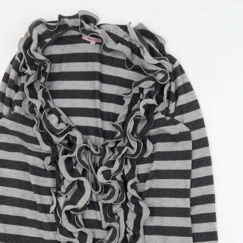 Per Una Womens Grey V-Neck Striped Polyester Cardigan Jumper Size 12