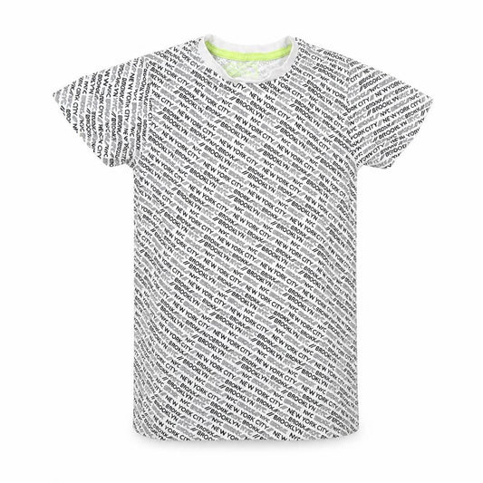 Matalan Boys White Geometric Cotton Basic T-Shirt Size 8 Years Round Neck  - New York City