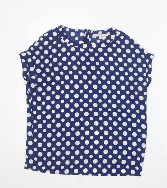NEXT Womens Blue Polka Dot Polyester Basic Blouse Size 8 Round Neck